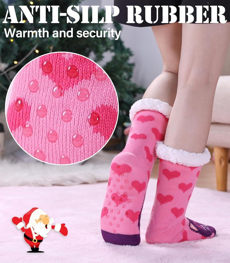 LINEMIN Womens Winter Slipper Socks With Grippers Cozy Warm Cute Fuzzy Slipper Socks - Image 3